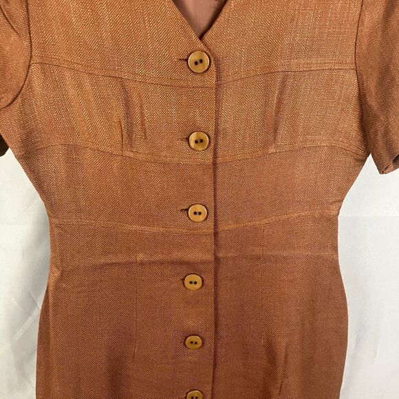 Body English Midi Dress 6 Vintage Brown 90s Button Sheath Retro Mod Office - Picture 3 of 10